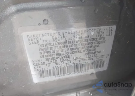 2018 Nissan Sentra S из США, поврежденный, VIN 3N1AB7AP1JY328377